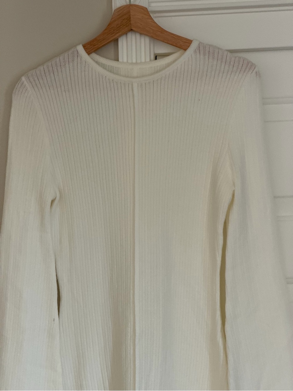 Commense Cream Ribbed Long Sleeve Top with Ruffle Edges - Picture 3 of 4